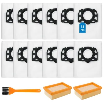 12 Staubsaugerbeutel + 2 Filter + 1 Bürste, kompatibel mit WD4/WD5/WD6