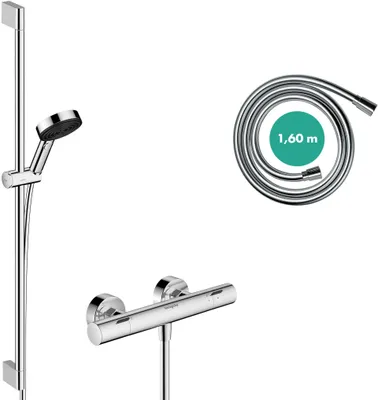 Duschset mit Thermostat, Duschkopf 8,2 l/min, 3 Strahlarten, Chrom