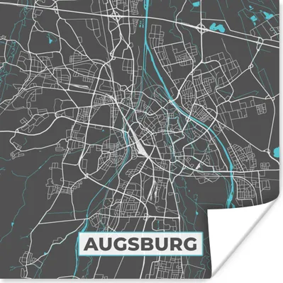 Produktbild von MuchoWow® Poster Stadtplan - Deutschland - Blau - Augsburg - Karte 75x75 cm - Wand Dekoration