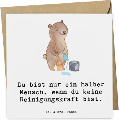 Produktbild von Mr. & Mrs. Panda Grußkarte Reinigungskraft Herz - Weiß - Geschenk, faltkarte, doppelkarte, anlasskarte, Klappkarte, Glückwunschkarte