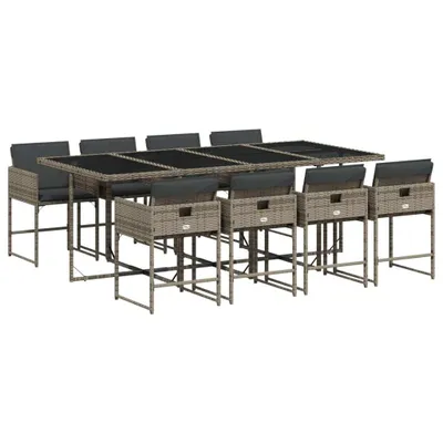 Produktbild von vidaXL 9-tlg. Garten-Essgruppe mit Kissen Grau Poly Rattan
