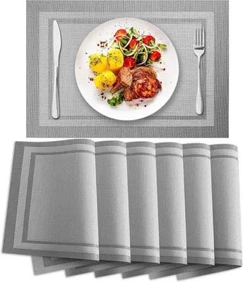 Produktbild von Geschirrplatte-Satz - 6er - 30 x 45 cm - hitzebeständig - Tellerunterteller - antislip - grau