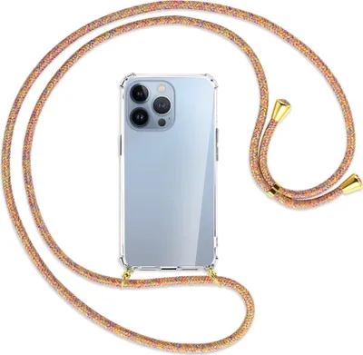 Produktbild von Handykette Backcover-Schutzhülle mit Band (Metall goldfarben) für Apple iPhone 13 Pro Max - Rainbow