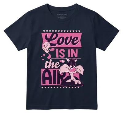 Image de T-shirt pour enfants Looney Tunes, "Amour dans l'air", idéal pour la Saint-Valentin, référence TV36858 (tailles 152-158), couleur marine