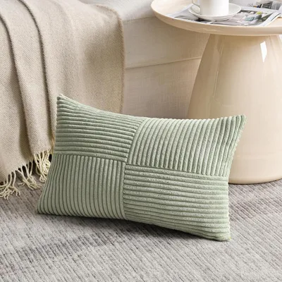 Productafbeelding van Kussensloop, saliegroen, 35x55 cm, kordsuède, boheemse decoratie (1 stuk)