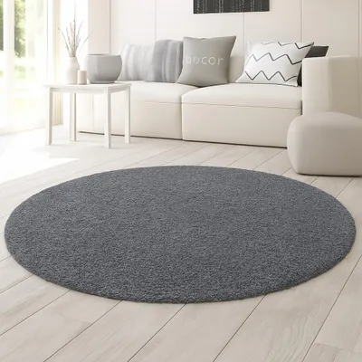 Produktbild von Shaggy Teppich in Grau für Wohnzimmer und Schlafzimmer – kuschelig weich und stilvoll Größe - 80 cm Rund