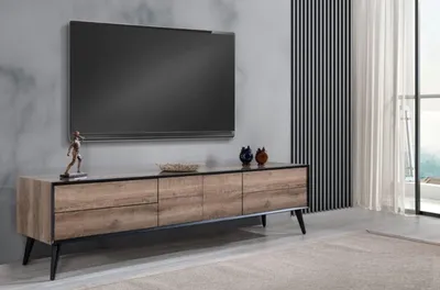 Produktbild von TV Ständer RTV Lowboard Wohnzimmer Modern Braun Holz Sideboard Tisch