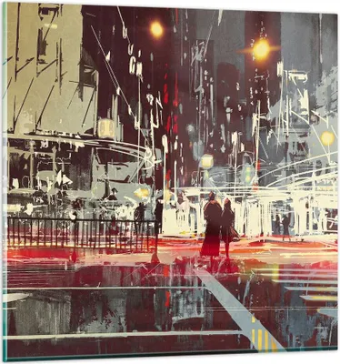 Produktbild von Bilder auf glas - Stadt Straße Nacht - 70x70cm - Glasbilder - Wandbilder - Kunstdruck - zum Aufhängen bereit - Wanddekoration aus Glas - Glas Bilder - Wandbild auf Glas - Einteilig - GAC70x70-3780