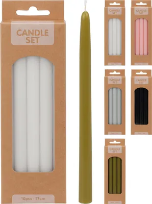 Produktbild von KERZENSET 10er Set unsortiert 5 Sorten ca. 17 cm Grün / Weiß / Hellblau / Schwarz / Rosa | 1