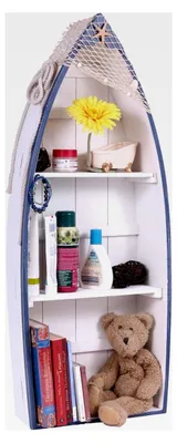 Produktbild von Bootregal 91 cm x 38 cm x 13 cm, Kiefernholz, maritimes Nachbildung im Shabby Look