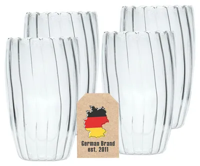Immagine prodotto di Intirilife 4x bicchiere termico a doppia parete - Stile a righe - Capacità 350 ml - Soffiato a bocca isolato per latte macchiato, come bicchiere da tè o da caffè con manico