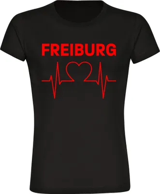 Produktbild von multifanshop Damen T-Shirt - Freiburg - Herzschlag, schwarz, Größe XXL