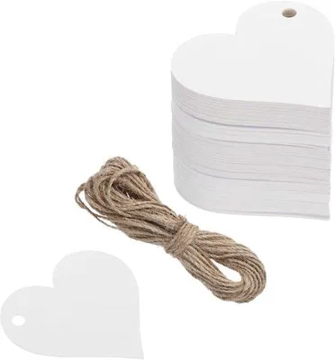 Immagine prodotto di Etichette regalo natalizie - Etichette in juta - Confezioni regalo - Periodo natalizio - 100 pezzi - Bianco - Ideali per le festività - Decorazione.