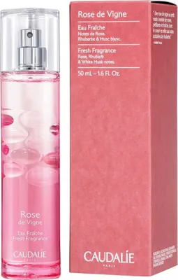 A bottle of Caudalie Rose de Vigne Eau Fraiche and its packaging.