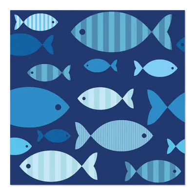 Produktbild von Papstar Servietten, 3-lagig 1/4-Falz 33 x 33 cm "Blue Fish" 10 x 20 Stück