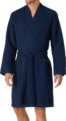 Produktbild von Schiesser Bademantel dunkelblau Waffelbaumwolle Essentials