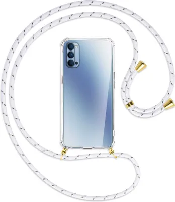 Produktbild von Handykette Backcover-Schutzhülle mit Band (Metall goldfarben) für Oppo Reno4 5G - weiß/grau