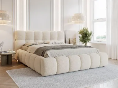 Produktbild von FurniDe24 Polsterbett Ted 200x200 cm - Bett 200x200, Polsterbett mit Bettkasten & Lattenrost - Bouclé-Stoff - Bett Beige (Quelle 3)