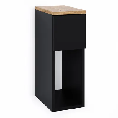 Produktbild von Nachttisch Beistelltisch schmal - Schwarz Matt Torro Eiche - 20x30x55 cm - mit Schublade