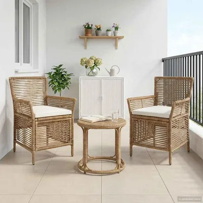 Produktbild von Möbel Gartenstuhl mit Kissen 2 pcs Beige und Creme Poly-RattanGartenstühle - Gartenstühle c6756