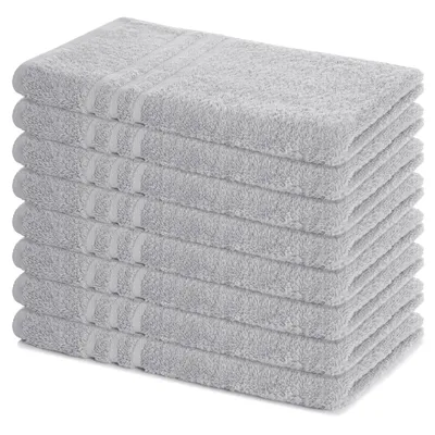 Zdjęcie produktu dla Zestaw 8 ręczników Lavea® 50 x 100 cm, Elena, 100% bawełna, ręcznik frotte, ręcznik sportowy, można prać w temperaturze 60°C, zestaw ręczników, srebrny