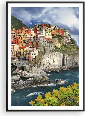 Produktbild von Gerahmtes Poster - Schwarzer Rahmen - Italien küste felsen landschaft - 70x100 cm - Wand Bild - Wanddeko - Wandbilder - Wandposter - Bilderrahmen - Bilder - Kunstdruck - Wandbild - P2BPA70x100-2710