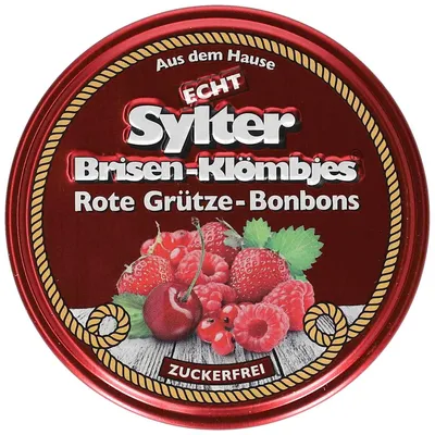 Obrázek produktu pro Originální želé bonbony Sylter Brisen-Klömbjes s červeným ovocem a aloe vera bez cukru, 70 g bonbónů