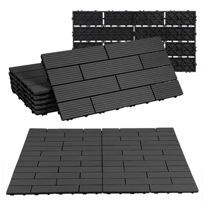 Produktbild von Ikodm 48 Stück Terrassenfliesen 30 x 60 cm mit Klicksystem, UV- und witterungsbeständig für Terrasse, Pool und Balkon Anthrazit