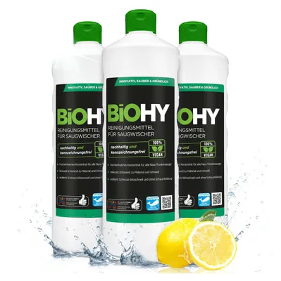 Produktbild von BiOHY Reinigungsmittel für Saugwischer, Reiniger für Nass- und Trockensauger, Bodenwischpflege,  Reiniger – 3er Pack (3 x 1 Liter Flasche)