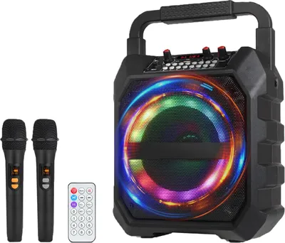 Immagine prodotto di ZELURXX Sistema karaoke portatile, mini impianto audio, impianto PA con radio FM, telecomando, compatibile con schede TF/USB, perfetto per le feste, nero