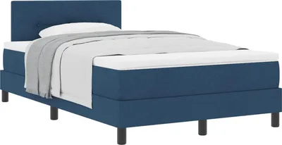 Image de Lit à ressorts avec tête de lit Bleu 120 x 200 cm tissu