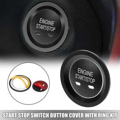 Image de Voiture Start Stop Interrupteur Bouton Couverture avec Anneau Kit Noir Remplacement