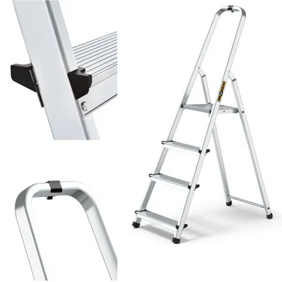 Produktbild von Drabina aluminiowa składana z półką Drabina domowa Drabina z hakami 1x4 125 kg Drabina aluminiowa składana z półką Drabina domowa S