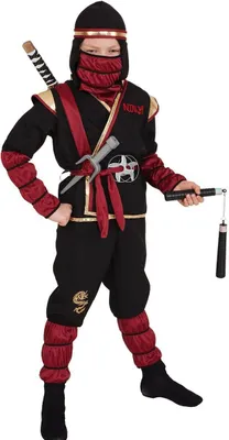 Ninja Kostüm Rote Schlange für Kinder Gr. 128-164 rot schwarz japanischer Krieger andere Länder Fasching Karneval Mottoparty