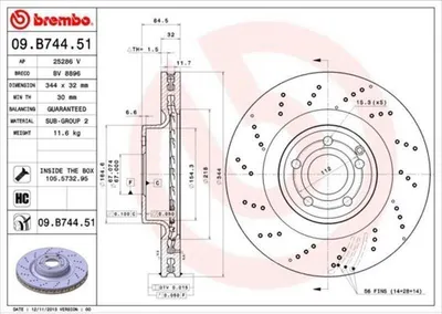 Produktbild von 2x BREMBO 09.B744.51 Bremsscheibe Vorderachse