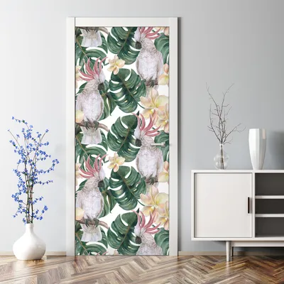 Produktbild von Dekorative Türposter Aufkleber selbstklebend Klebefolie Abnehmbarerdeko Tropische Papageien 77 x 200 cm