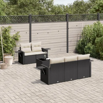 Produktbild von Design 6-tlg. Garten-Sofagarnitur mit Kissen Schwarz Poly Rattan, Gartenmöbel-Sets 2024 Neu