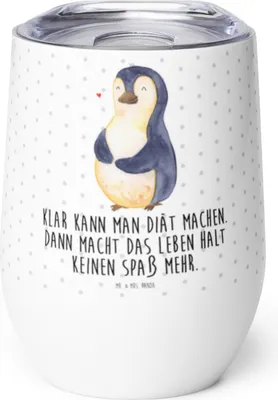 Produktbild von Mr. & Mrs. Panda Thermo Becher Pinguin Diät - Weiß - Geschenk, kaffee tasse, Motivation, thermosbecher, Abnehmen, glühweinbecher, Gewicht, glühwein, Thermobecher