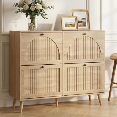 Productafbeelding van CASABEL Schoenenkast 4 Kleppen, Retrostijl, Licht Hout