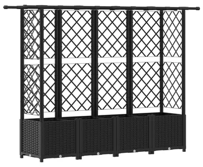 Produktbild von Hochbeet mit Rankgitter und Dach Schwarz 202 x 40 x 136 cm PP
