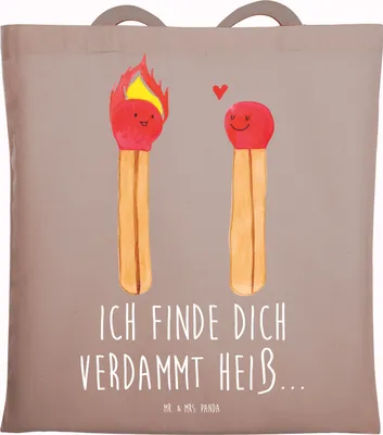 Produktbild von Mr. & Mrs. Panda Schultasche Streichhölzer - Braun Pastell - Geschenk, Liebesgeschenk, Jutetasche, Freundin, Jutebeutel, Liebesbeweis, Tote Bag, Baumwolltasche, Tasche