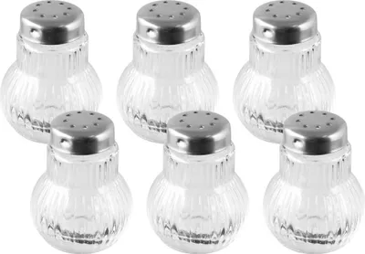 Produktbild von Fackelmann Mini-Streuer RUBIN, Salz- und Pfefferstreuer aus Glas, Gewürzstreuer für einfaches Dosieren (Farbe: Silber/Transparent), Menge: 6 Stück