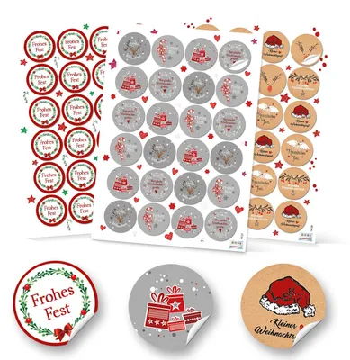 Produktbild von SET 3 x 24 runde weihnachtliche Aufkleber Verpackung Geschenke rot grün grau schwarz beige natur weiß Weihnachten Etiketten