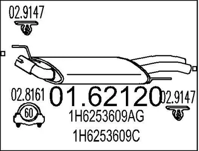 Produktbild von MTS 01.62120 Endschalldämpfer für VW GOLF III (1H1) Auspuff