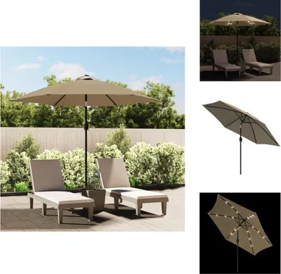 Productafbeelding van vidaXL Parasol met LED-verlichting en stalen mast, 300 cm, taupe - Parasols & zonwering