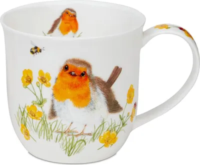 Produktbild von DUNOON Bone China Kaffeetasse 450 ml Cumbrae Robins Becher mit Rotkehlchen