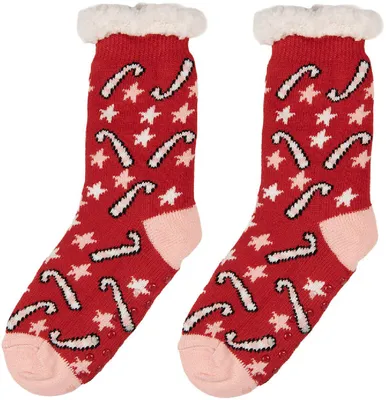 Productafbeelding van Kerstsokken met imitatiebontrand, synthetisch materiaal, one size, rood, roze, Juleeze, JZSK0036