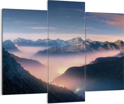 Produktbild von Bild auf Leinwand - Leinwandbild - 3 Teile - Berge Wolken Nebel - 130x100cm - Wand Bild - Wanddeko - Wandbilder - Leinwanddruck - Bilder - Wanddekoration - Leinwand bilder - Wandbild - CB130x100-5004