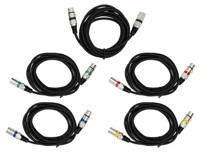 Produktbild von DMX-Kabel - XLR 3-polig Signalkabel - 5er Pack - 3 m je Kabel - Für Bühnen- & DJ-Beleuchtung - PVC/Kupfer