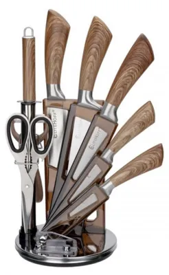 Produktbild von Elitehoff 9-teiliges Küchenmesserset im Ständer mit Schärfer und Schere E6265